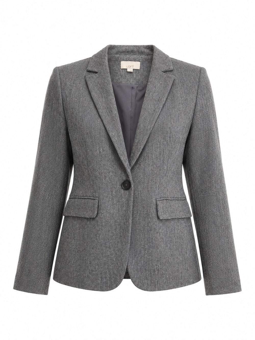 LOFT Heather Gray Herringbone One-Button Blazer